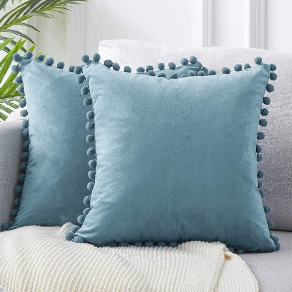 West Elm Other - Dusty Light Blue Modern Preppy Pompom Throw Pillow Decorative Cute Cover Set